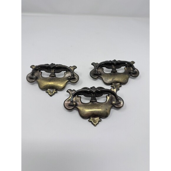 Vintage Ornate Metal Eagle Brass Plate Drawer Pull Dresser Furniture Hardware x3 - Picture 6 of 8
